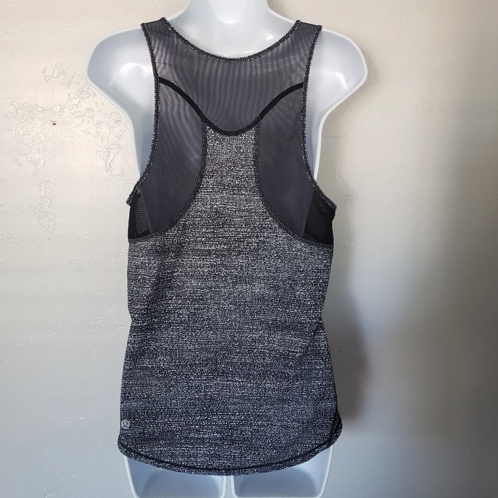 Lululemon Women's Sculpt Tank II Twillines Workout Top Black White Mesh Gym M/L